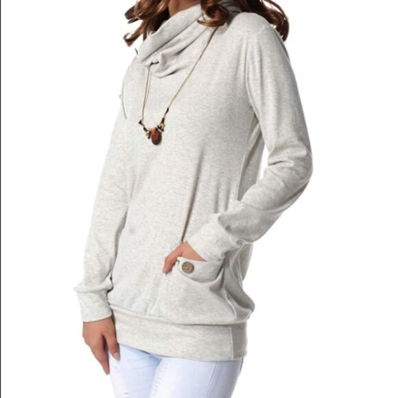 Cowl neck top with cute button accent - Picture 3 of 3